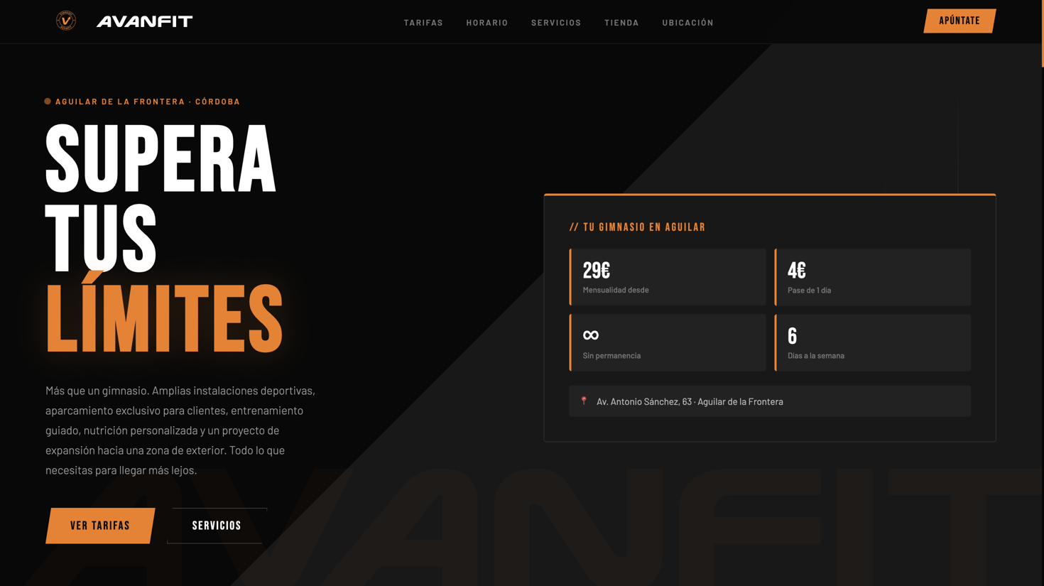 Captura de la web de AvanFit